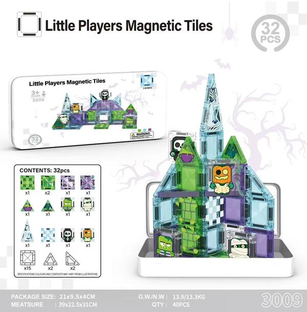 32Pcs Halloween Haunted Castle Magnetic Tiles | Spooky Theme Magnet Toy Factory