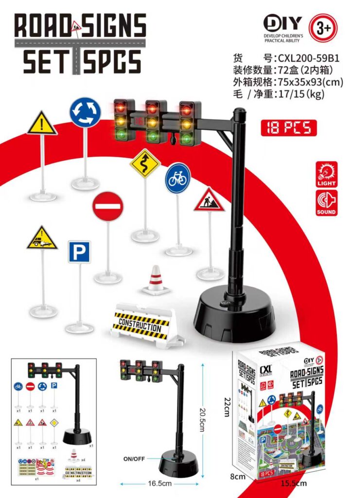 DIY Educational Traffic Light & Road Sign Playset with Sound & Light